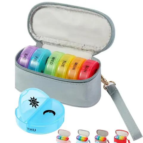 Weekly Pill Organizer 2 Times a Day, Travel Pill Box 7 Day with Large Opening, Pill Case with Handle, Pill Dispenser Medicine Organizer for Vitamins, Fish Oils, Medications, Supplements, Healthcare, Portable Vitamin Organizer