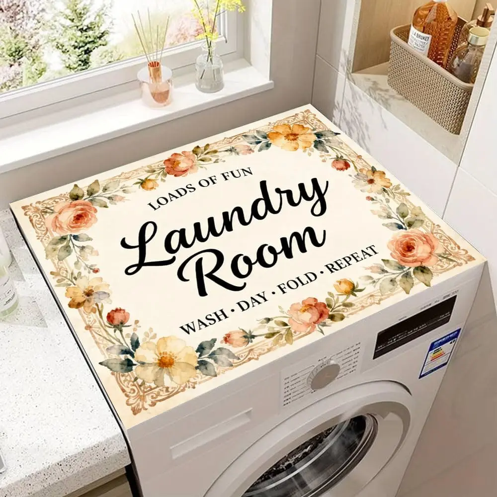 Retro Floral Washer and Dryer Covers for the Top， 23.6" x 19.7" Dust-proof Top of Dryer Protector Mat for Laundry Room Home Kitchen
