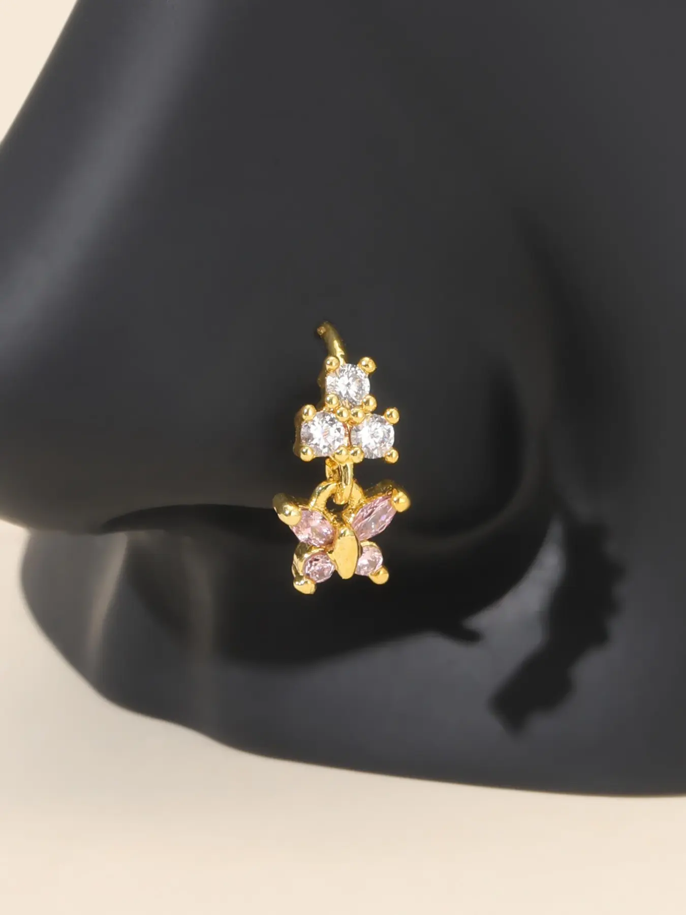 Zircon Butterfly Dangle Nose Ring, Shiny Cute Pendant Nose Stud, Stud Nose Rings, Trendy Unique Women's Body Jewelry, Sexy Style, All Seasons