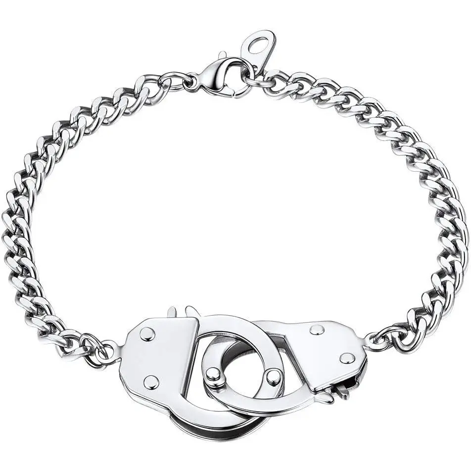 Stainless Steel Handcuff Bracelet Chunky Cuban Link Anchor Link Padlock Chain for Women Punk , Send  Box