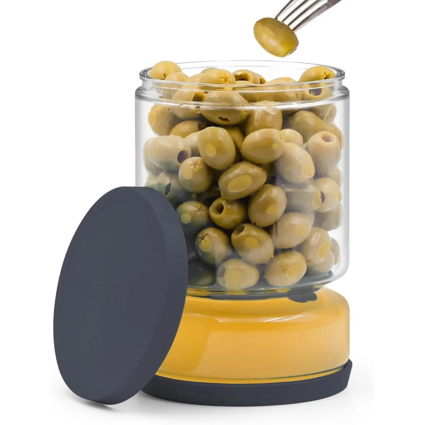 Airtight Glass Pickle and Olive Container - 50 OZ Jar with Strainer for Pickle Lover, Kitchen Organization -Have Versatile  Keeper, , Dishwasher Safe (Midnight Blue)