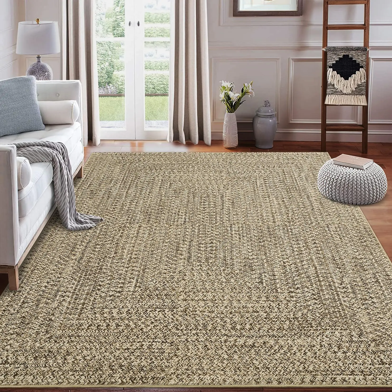 GARVEE Modern Braided Print Area Rug 4x6 Washable Living Room Rug Stain Resistant Indoor Carpet With Non-Slip Backing Low Pile Floor Cover For Bedroom Office Dining Room,Natural