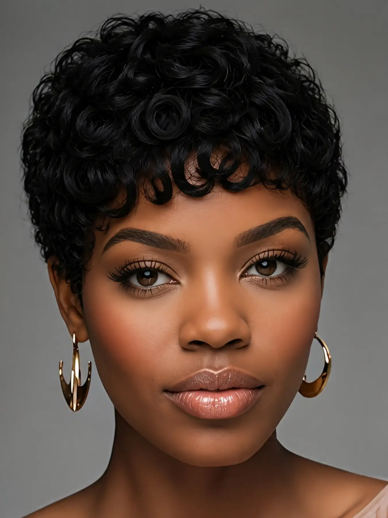 Women's Natural Human Hair Wig, 180% Density Curly Pixie Cut with Bangs, Elastic Mesh Cap, Easy to Style & Maintain, Perfect for Parties & Holidays