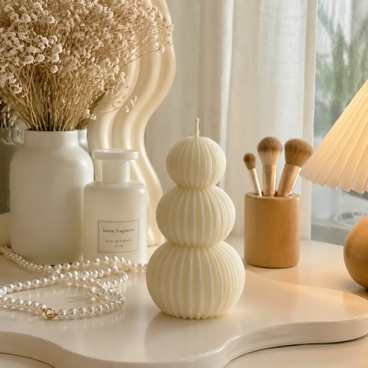 1/6pcs Sculptural Soy Wax Aromatherapy Candle Set, Cream Irregular Folded Art Decor, Perfect for Holidays and Gifts