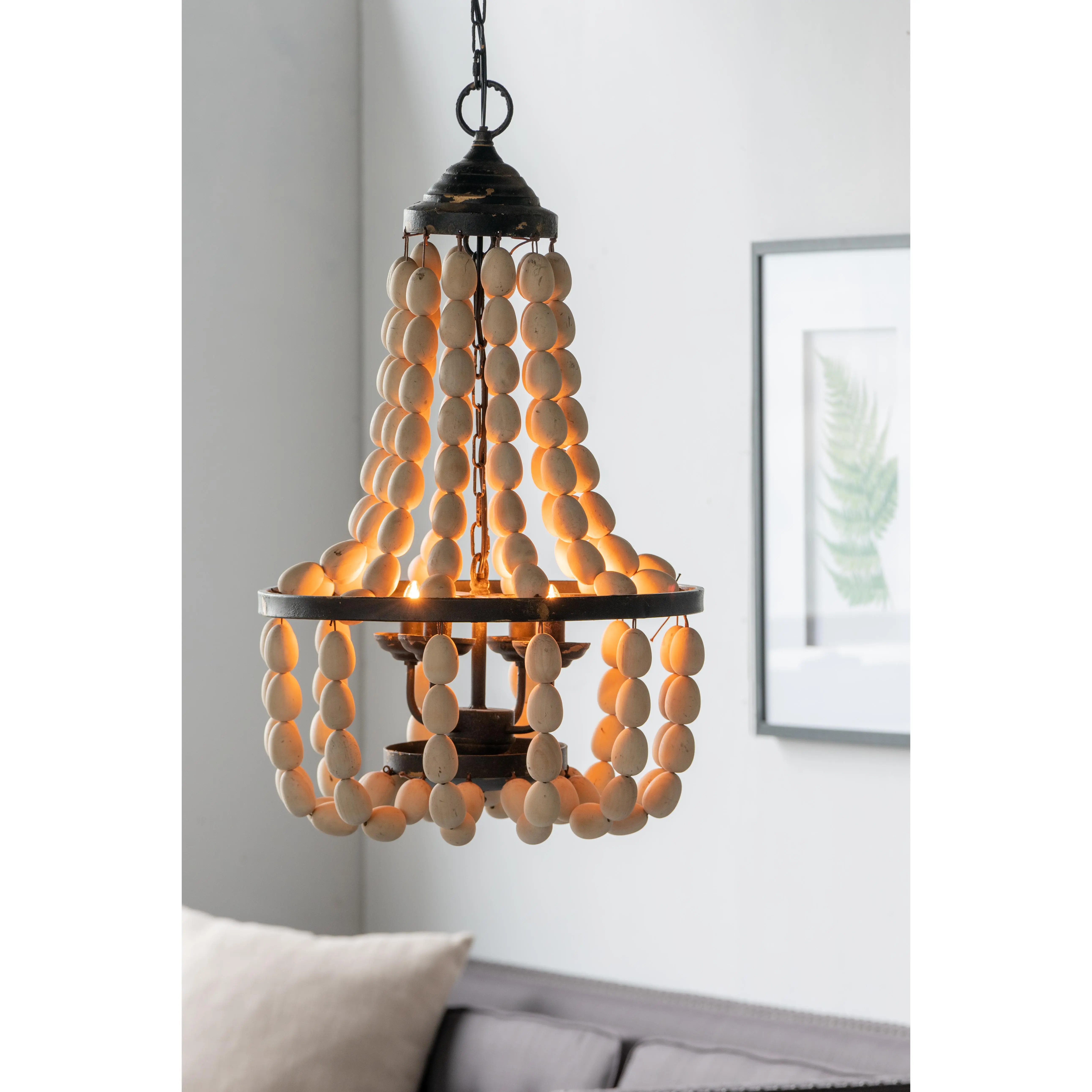 Nokaa Large Beaded 4-Light Chandelier 18.9x33.1 Inch Vintage Style Hanging Ceiling Light Fixture for Kitchen Dining Room Foyer Entryway Hallway Living Room Bedroom Indoor Lighting, Bulb Not Included, Multiple Options
