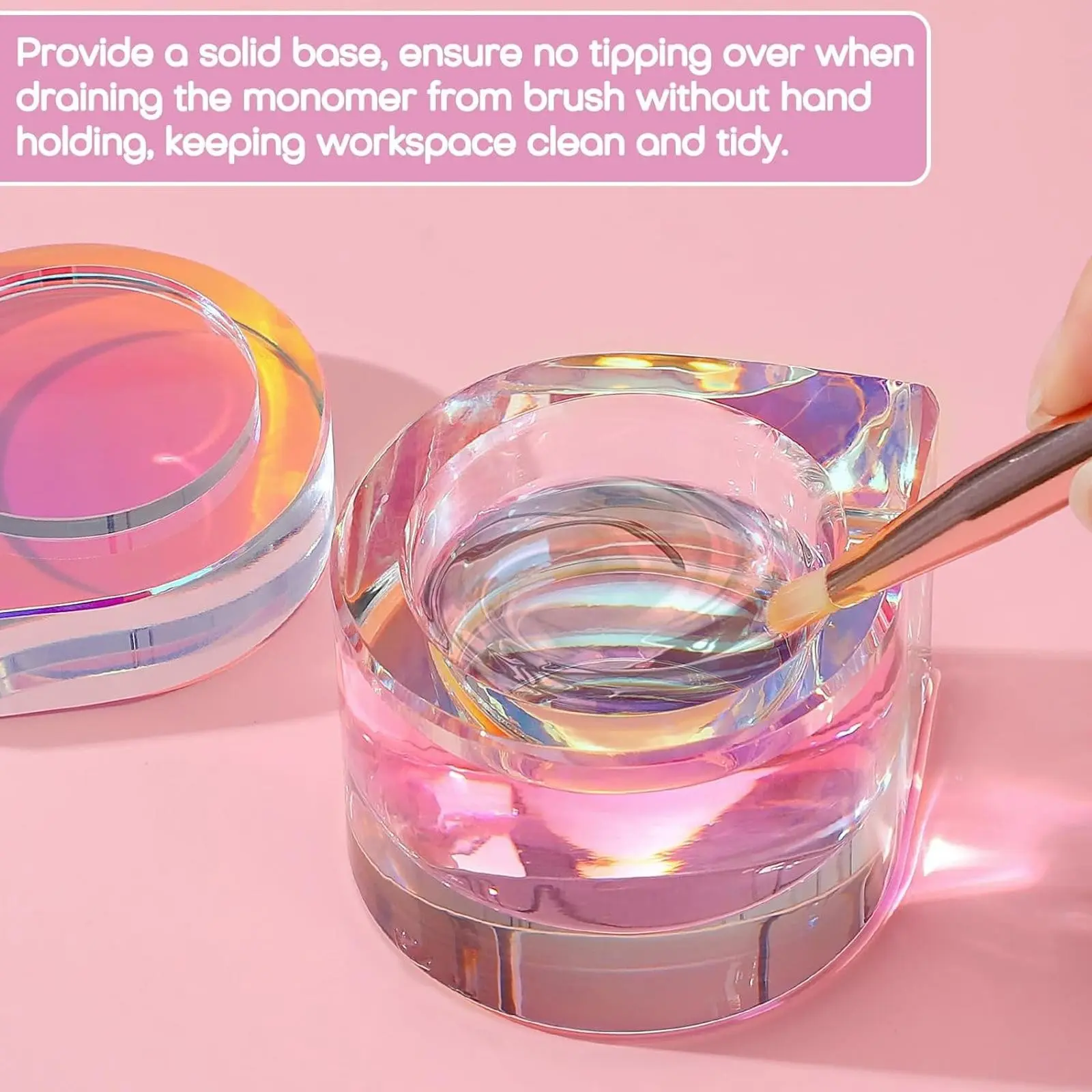 1pc Dish with Lid, dappen Dazzling Crystal Monomer Dish for Acrylic Liquid, Manicure Nail Cup for Acetone, Heavy Duty Glass Cup with Drop Shaped Bowl Nails Tips Art Tool for Home/Salon