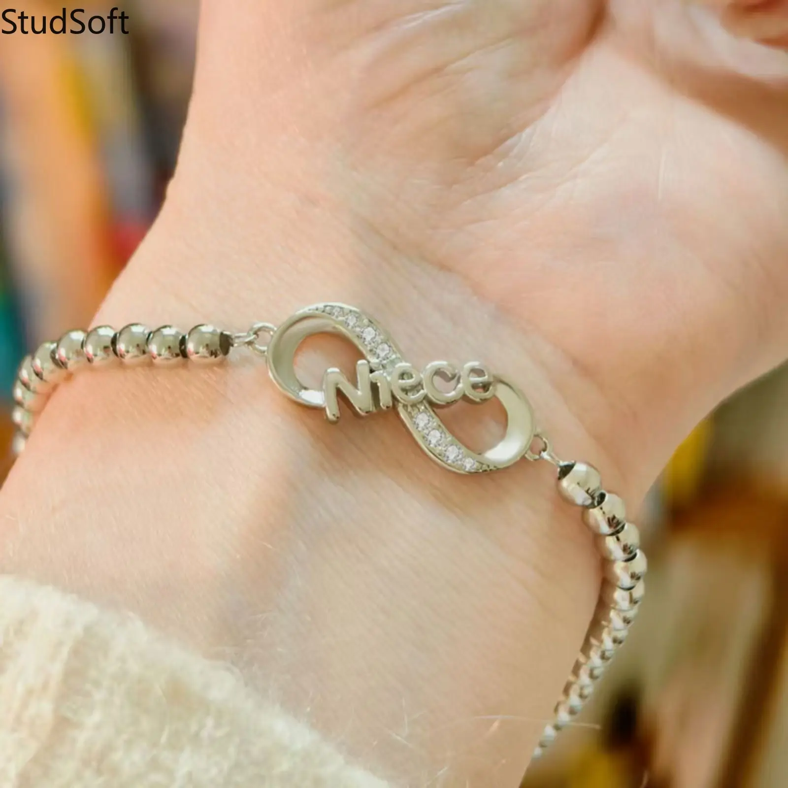 Infinity Bracelet for Women in 925 Sterling Silver with a Cute Beaded Chain, Fashionable Mothers Day & Birthday Gift Ideas for Mom, Daughter, or Sister, Family Jewelry
