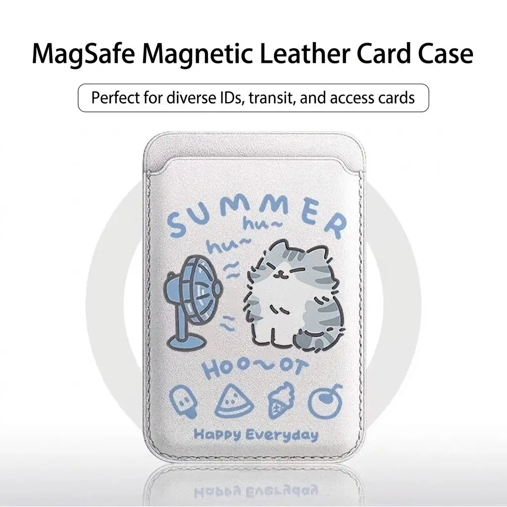 MagSafe Leather Card Holder Wallet for iPhone 13-17, Cute Blow Dry Design, Cellphone Mobile Smartphone Card Cover