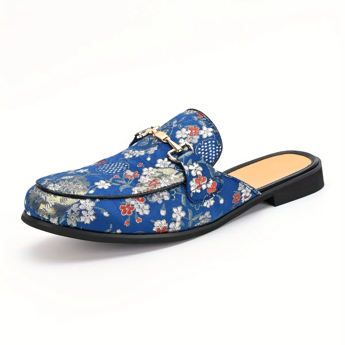 GGOR Men's Stylish and Versatile Embroidered Loafers with Low Heel Mule Design