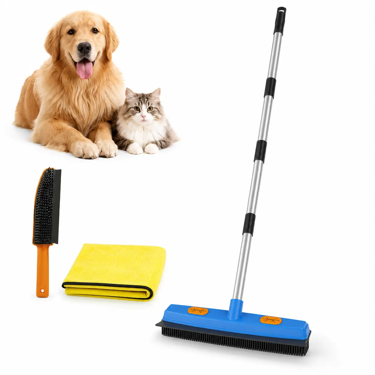 Pet Hair Remover Mop, Dog and Cat Hair Removal Brush, Carpet Rake, Pet Hair Cleaner, with Telescoping Long Handle, Squeegee Design, Home Cleaning Supplies, Fur Removal Tool, Suitable for Carpet, Hardwood Floor, and Tile