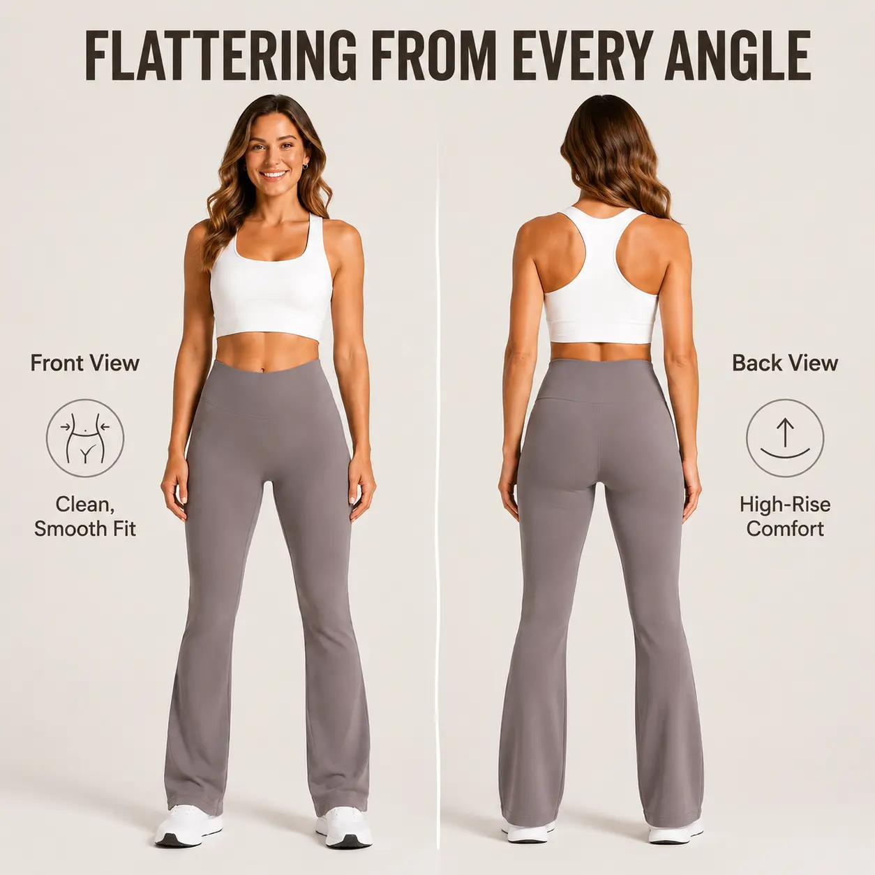 Women's High Waist Flare Leggings, Soft Stretch Yoga Pants with Flared Leg, Smooth Sculpting Fit Workout Tights for Gym, Pilates, Walking, Lounge, Casual Wear, Everyday Athleisure, Bootcut Fitness Pants for Women, Comfortable Full Length Activewear, Daily