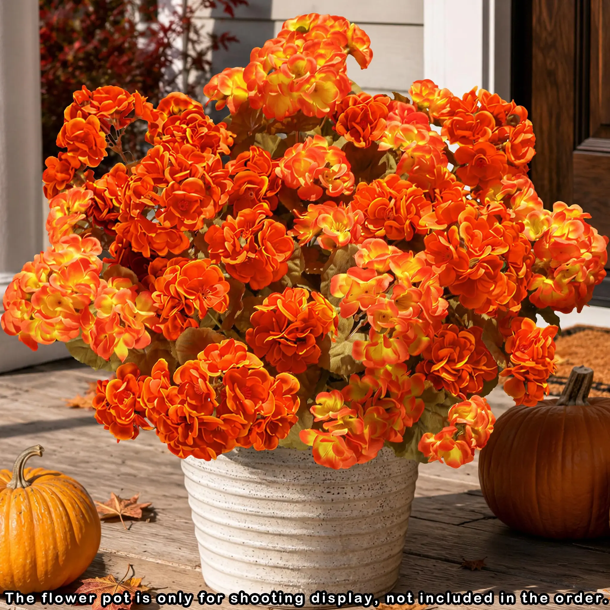 Fake Geraniums Artificial Flowers for Outdoors Fall Autumn Decoration, 12 Bundles Silk Geraniums Look Real Faux Fall Flowers Plants for Front Door Garden Planter Patio Balcony Yard Home Indoor, Mix