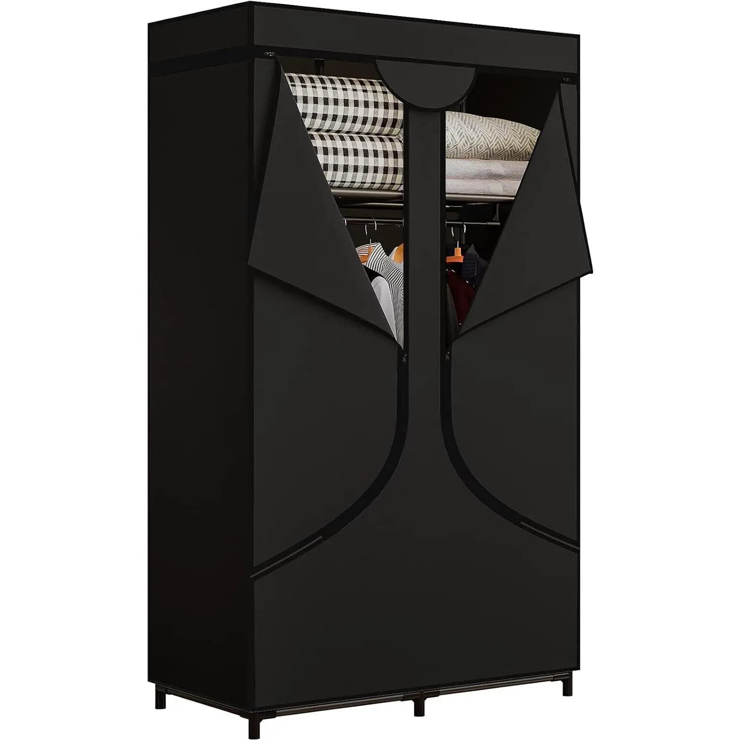 Wardrobe Closet with  Rods and Shelves for Clothes Storage | Portable Closet with Non-Fabric Cover,Sturdy Metal Frame,Closet Organizers and Storage for Bedroom,dorm,Storage Rooms Black