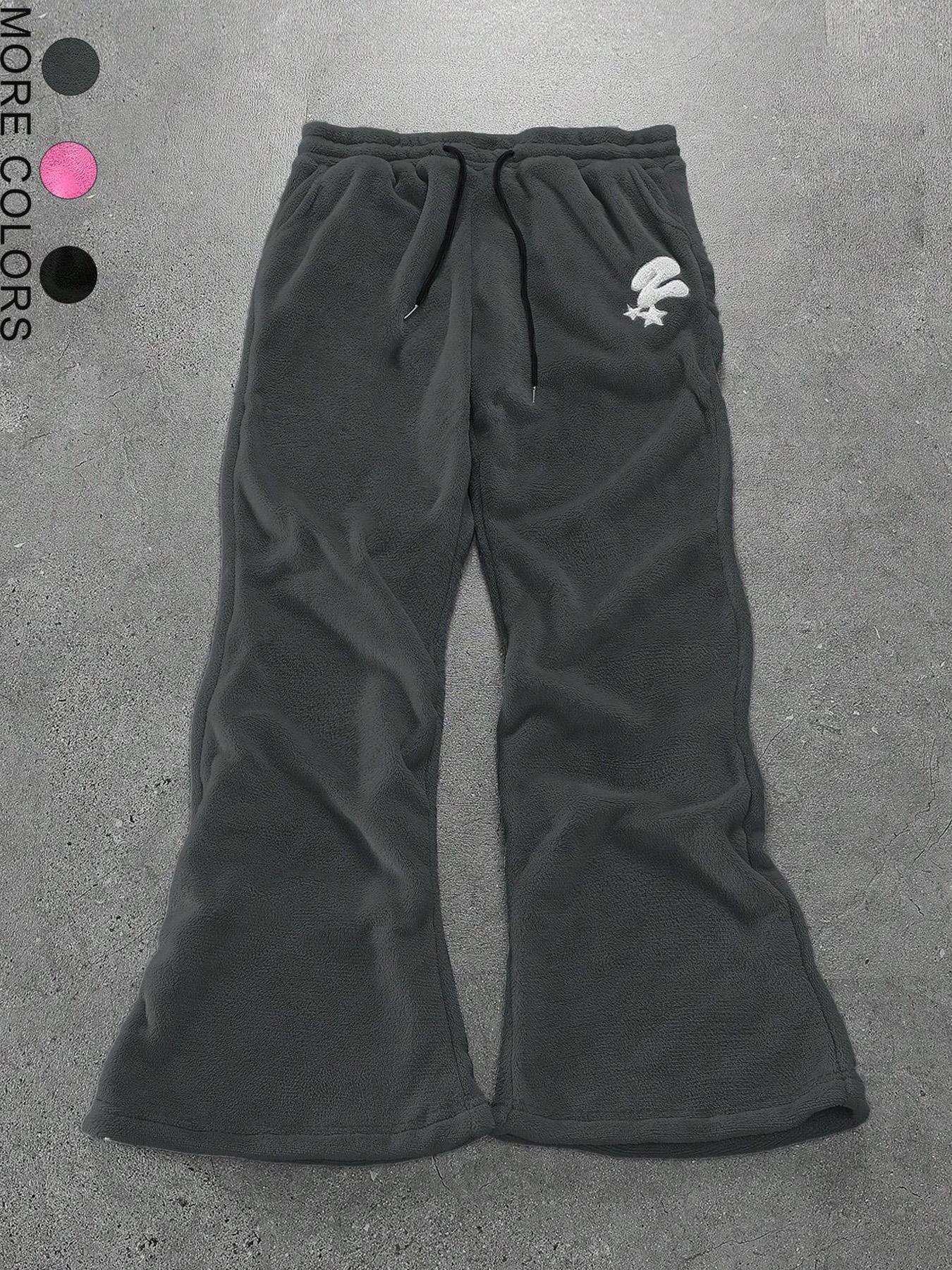 Men's Number & Star Patch Pants, Casual Comfy Trousers for Spring & Fall, Fashion Unisex's Bottoms for Daily Wear, Casual Streetwear Trousers
