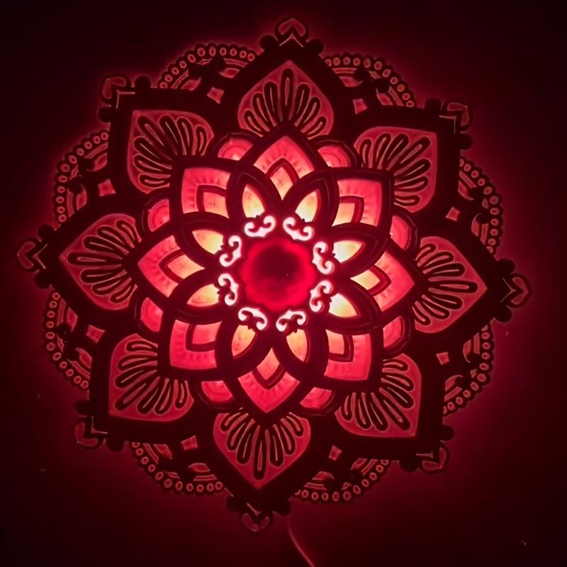 1pc Multi-Layer Wooden Mandala Yoga Room Lotus-Shaped LED Night Light for Living Bedroom Bathroom Kitchen Wall Decoration Decorative