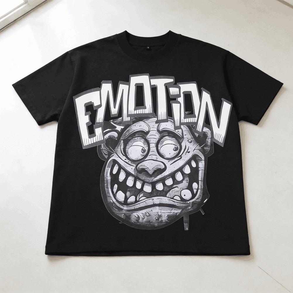 Vintage Cartoon Monster Print 100% Cotton T-Shirt Men Y2K Summer Short Sleeves Oversize Tshirt Streetwear Women Tops