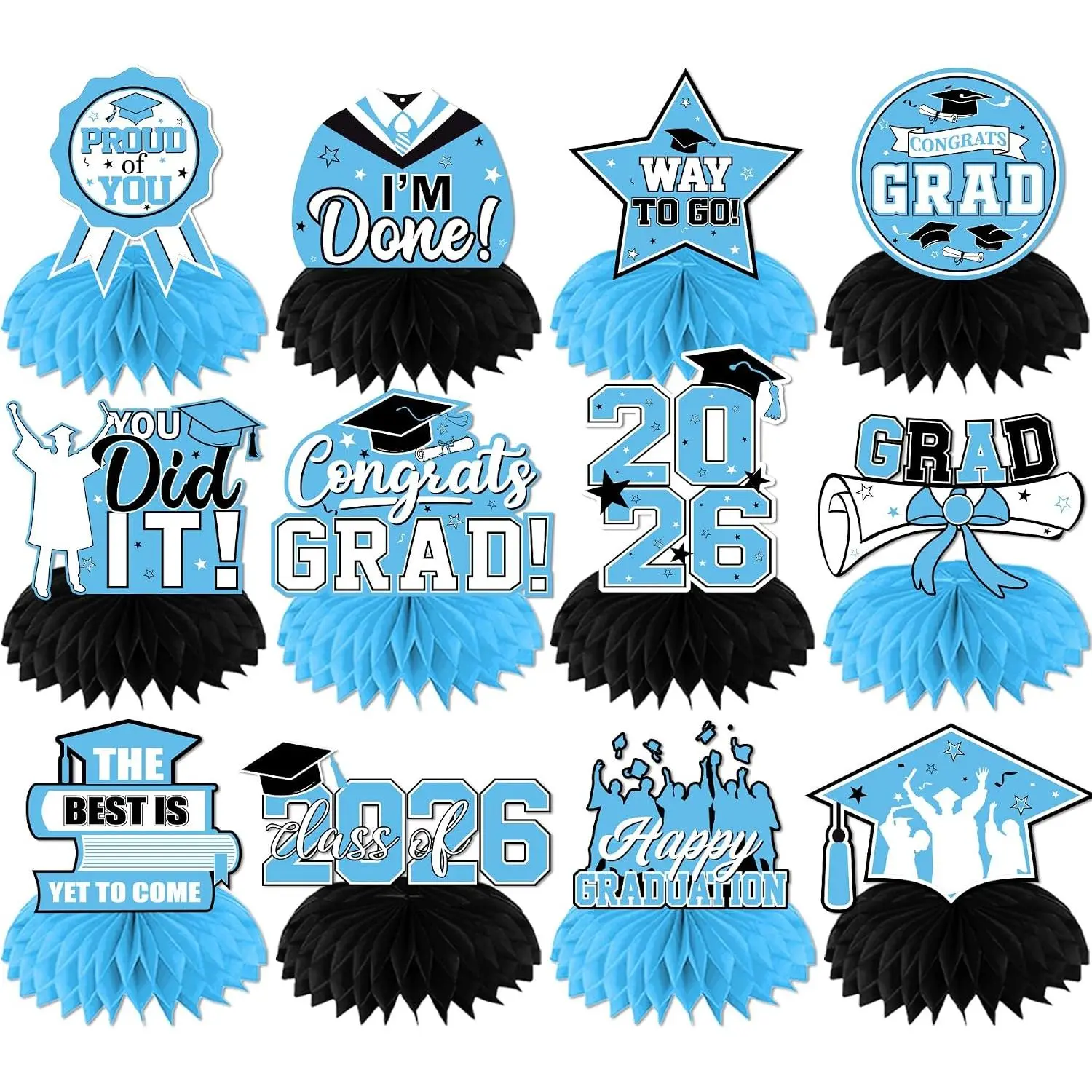 Sky Blue Graduation Decorations  Centerpieces, 12 count Class of 2026 Graduation Centerpieces for Tables Light Blue Graduation Decorations 2026 Congrats Grad Graduation Table Decorations