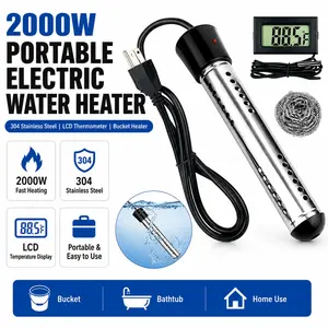 2000W Portable Electric Water Heater with 304 Stainless Steel LCD Thermometer & Bucket Heater for Efficient Safety in Submersible Bathrooms Durable Multifunction for Bathtub & Swimming Pool