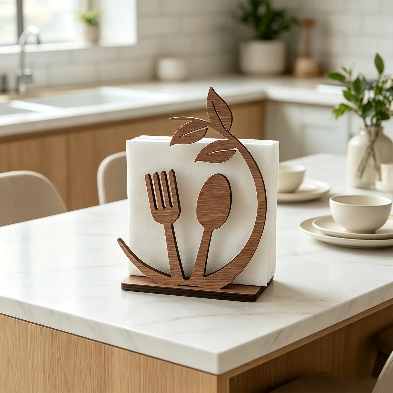 Wooden Leaf Napkin Holder, Vintage Rustic Table Decor, Hollow Out Design, Natural Wood, Kitchen Restaurant Coffee Shop Home Decoration, Decorative