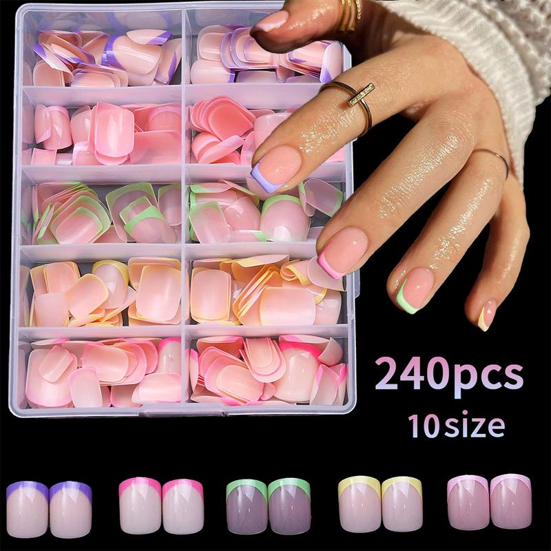 Neon Rainbow French Nail Tips, 240Pcs Short Brighter Pastel French Tip Press on Beach  for Women, 5 Color Glossy Soft Gel  Nail Press Ons Fake False Nails Extensions for DIY Art,Press on  Women  Short