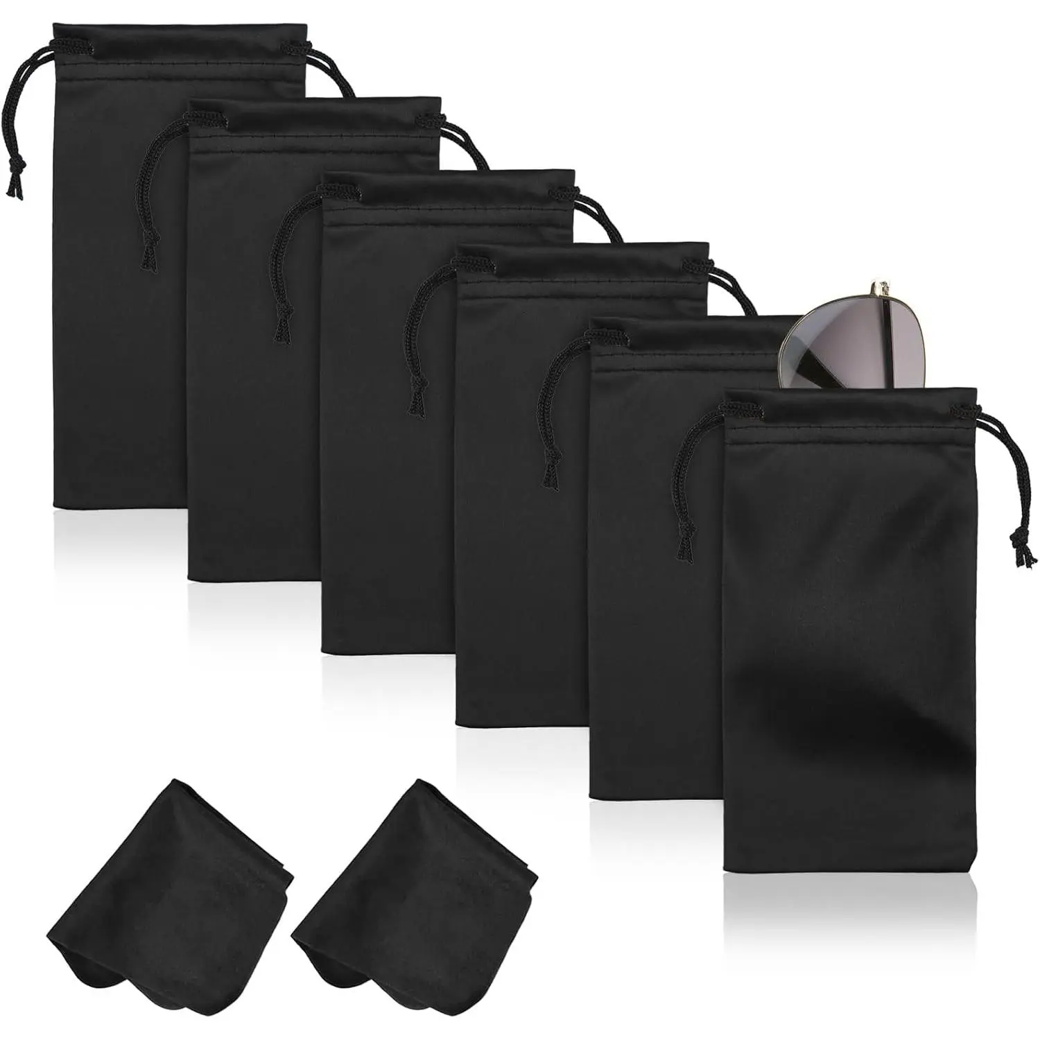 6 Pack Soft Microfiber Sunglasses Pouches, Drawstring Eyeglass Case Bags for Everyday Use with 2 Cleaning Cloths, Unisex