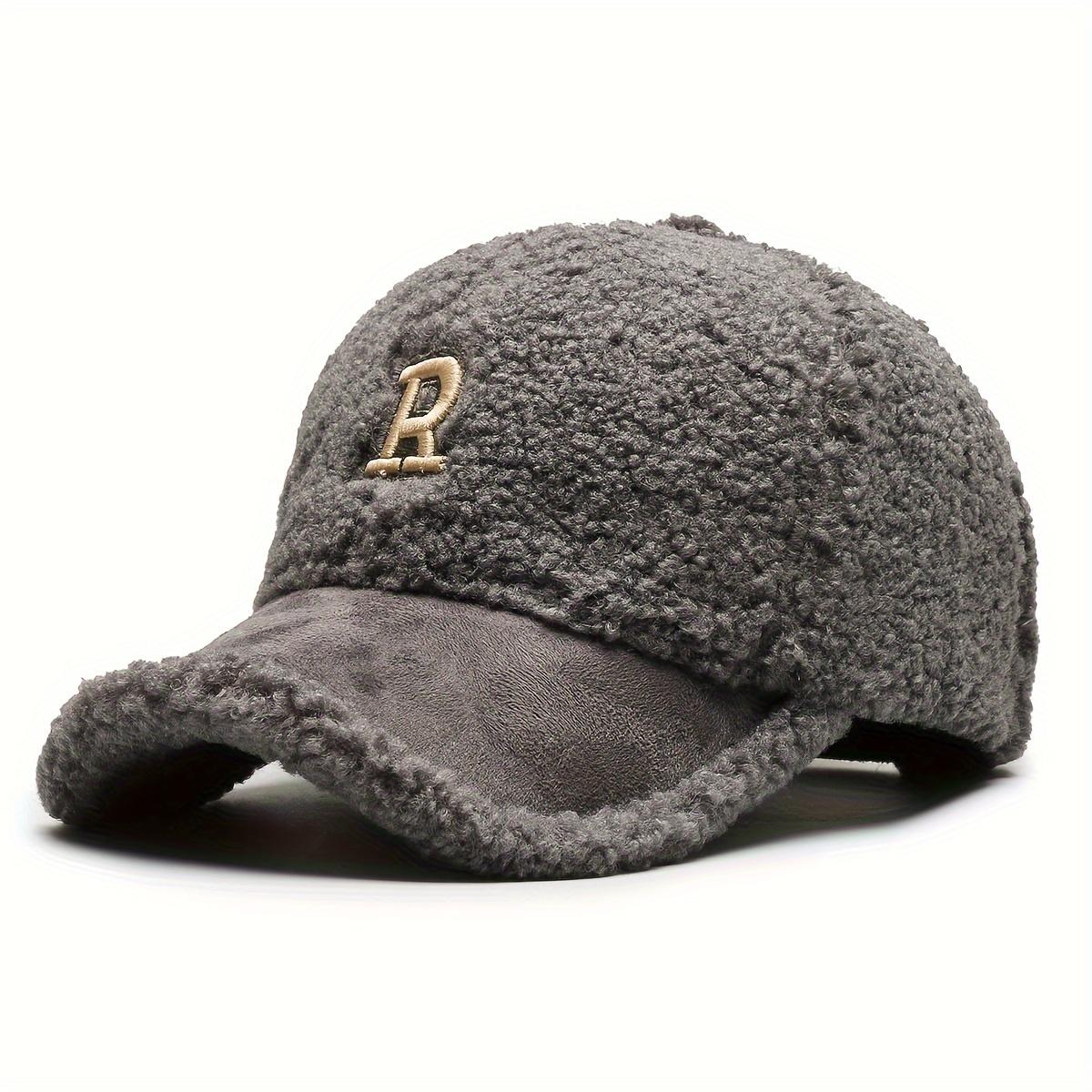 Letter R Teddy Plush Warm Baseball Cap Fashionable Versatile Duckbill Hat