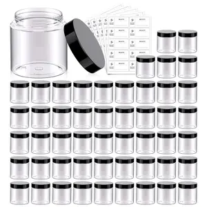 50-pack 4-ounce plastic jars, round transparent cosmetic containers, equipped with black lids, suitable for storing lotions, creams, ointments, cosmetics, eyeshadow, rhinestones, samples, small packaged items, ideal for travel storage