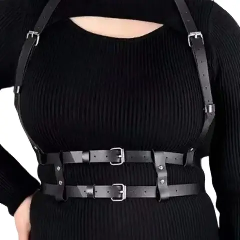 Punk Style Women's PU Leather Belt, Adjustable Gothic Chest Strap with Rivet Details, Perfect for Casual Outing, Date Night, Party, Punk Fashion Belt