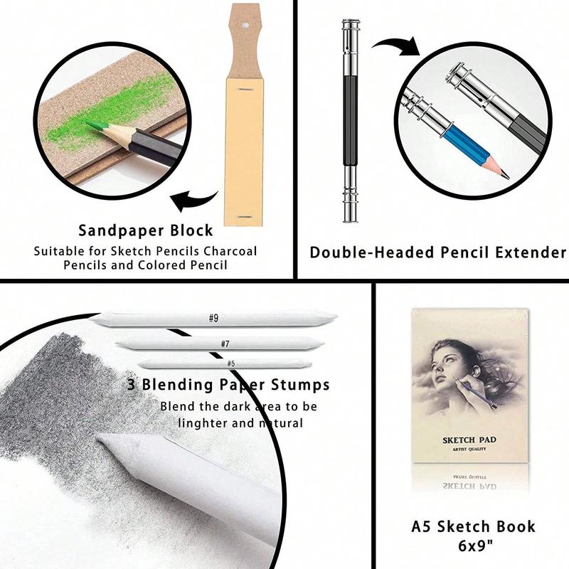 Drawing Sketching Coloring Set, 1 Set Professional Soft Core Colored Pencils, Sketch & Charcoal Pencils, Art Drawing Supplies for Artists Adults Beginner