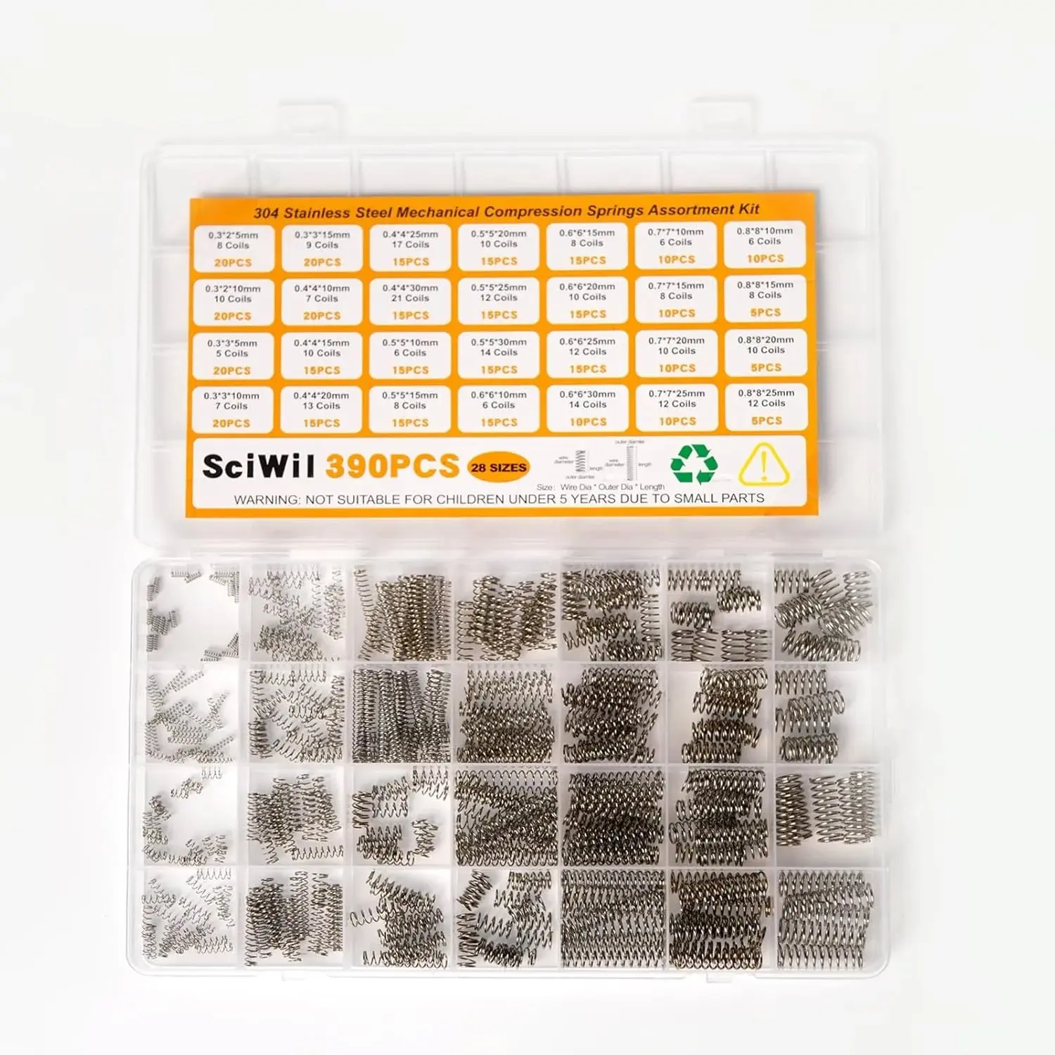 390-Piece Compression Spring Assortment Kit, 28 Sizes Small Springs Set, Stainless Steel Rust-Resistant Mechanical Mini Springs for Hobby Crafting and DIY Repair Project