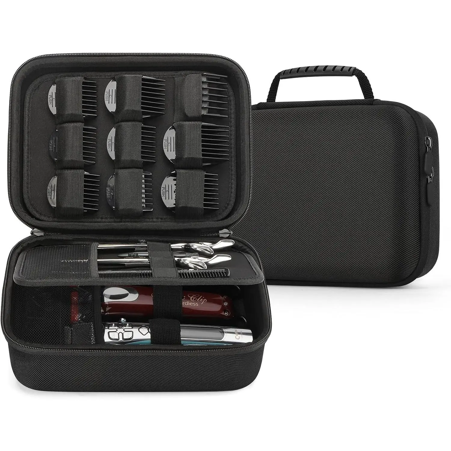 Hard Barber Accessories Case for Hair Clippers, Mens Hair Cutting Barber Supplies Holder Organizer Storage Bag for Hair Cutting, Guard Grooming Kit (Nylon Black)