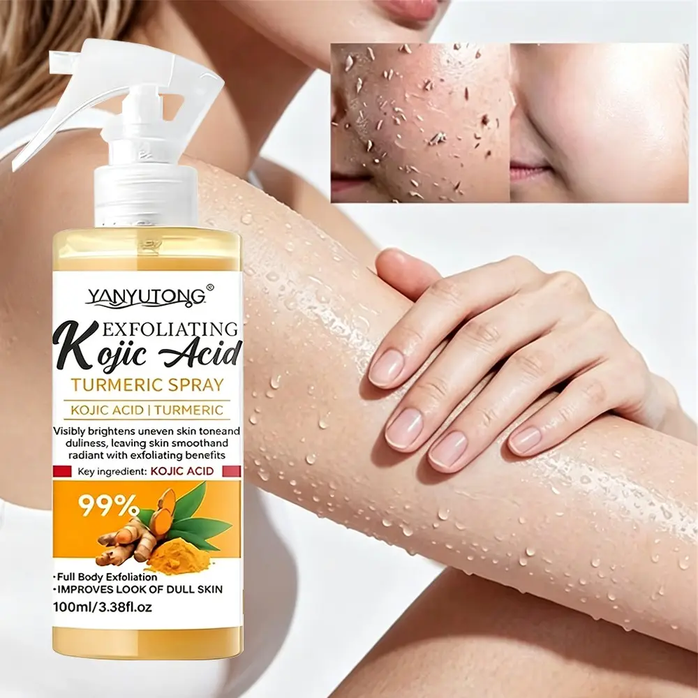 100ml turmeric exfoliating spray, Brightening exfoliator, mild and non irritating, rich in turmeric, hyaluronic acid and other ingredients, cleans aging cutin, moisturizes, makes skin smooth and shiny, suitable for face, body, all skin types