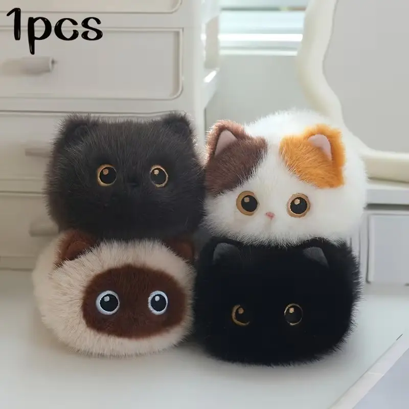 Kawaii Cat Plushie 7.87in Soft Fluffy Round Cat Stuffed Animal Cute Desk Buddy Room Decor Plush Toy Cute Stuffies for Birthday Halloween Christmas Easter Gift Boys Girls