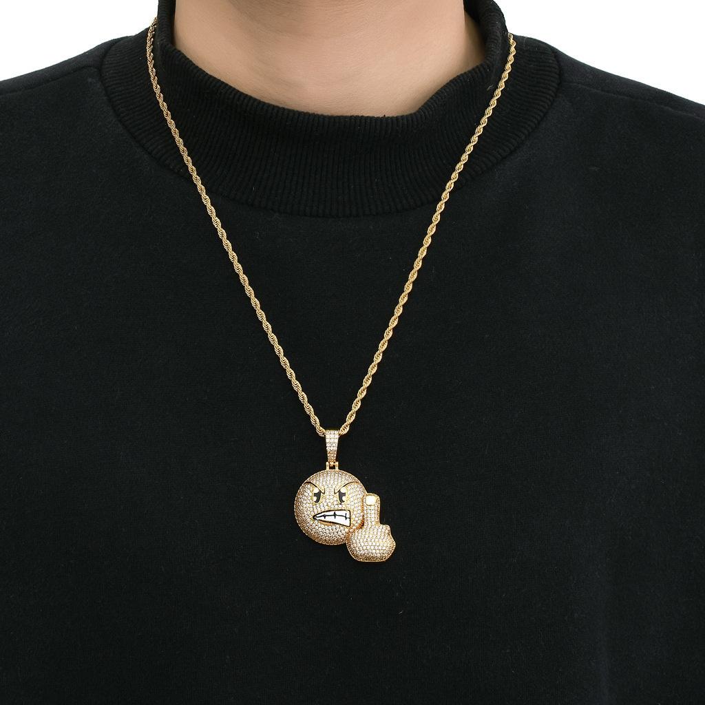 Alloy Necklace With Angry Middle Finger Pendant, Street Style Hip-Hop With Rhinestones
