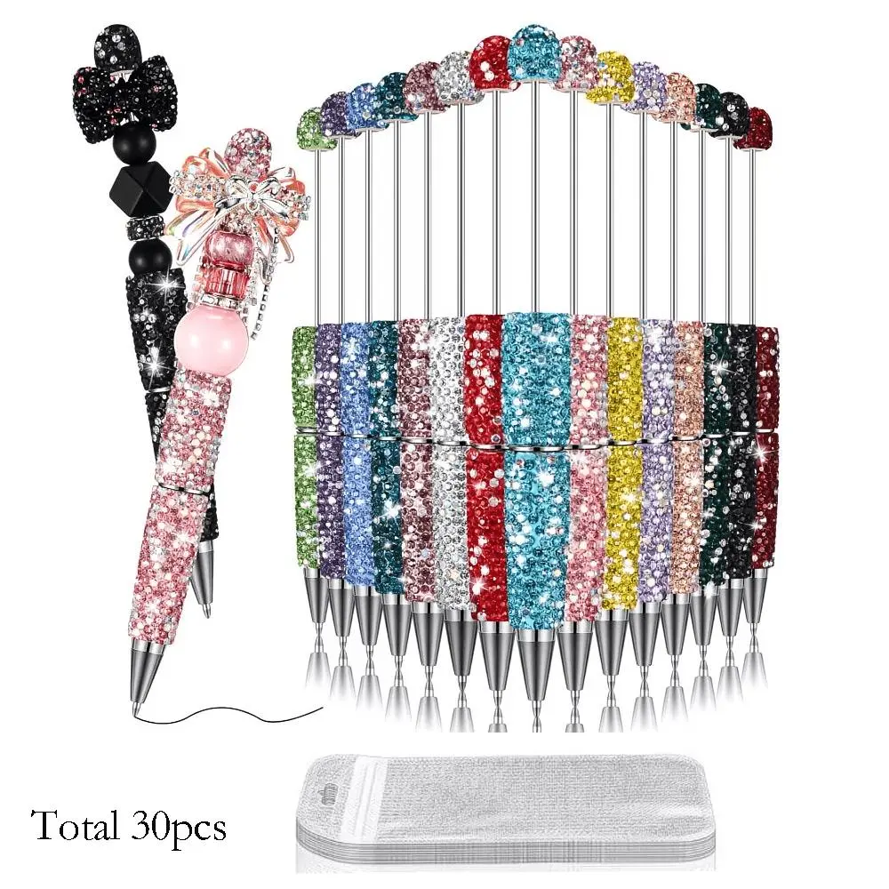 DIY Rhinestone Beadable Pen Set, 15pcs Full Rhinestone Fashion Pens with AB Crystal Beads, Journaling Pens & Sparkly Writing Pens, Creative DIY Craft Pen Kit with 15 Gift Bags for Women, Party Favors