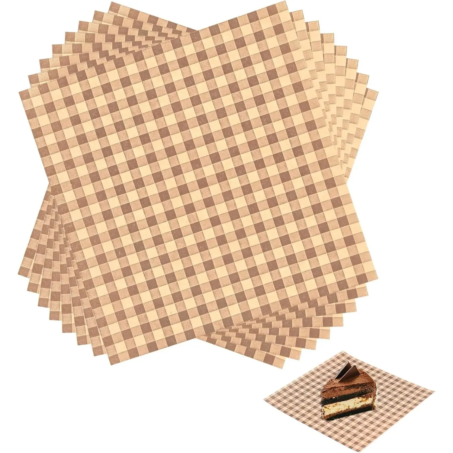 100 count Wax Paper Sheets for  7.1x7.1" Deli Sandwich Cookie Bread Burgers Greaseproof Wrapping Safe Tissue  Butcher Paper Basket Liners Paper Dark Checkered Squares Brown Christmas