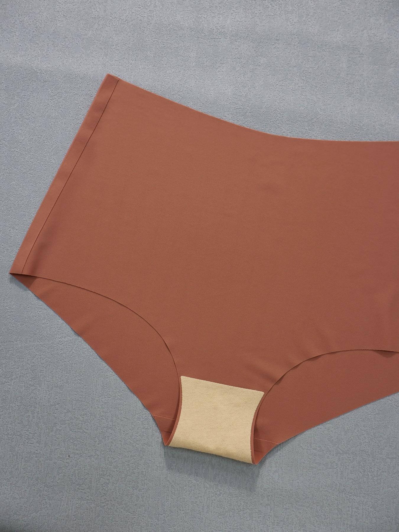 Plus Size Solid Color Nylon High Waist Knicker, Plus Size Seamless High Rise Panty, Women's Plus Underwear for All Seasons