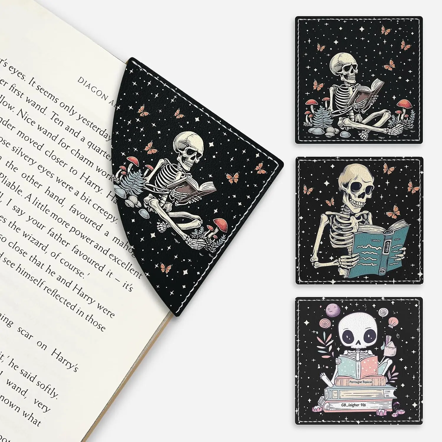 Skeleton Book Corner Bookmarks, Funny Leather Book Accessories for Book Lovers, 3 count Reading Book Page Markers for Women Men Student Teacher  Birthday Gifts