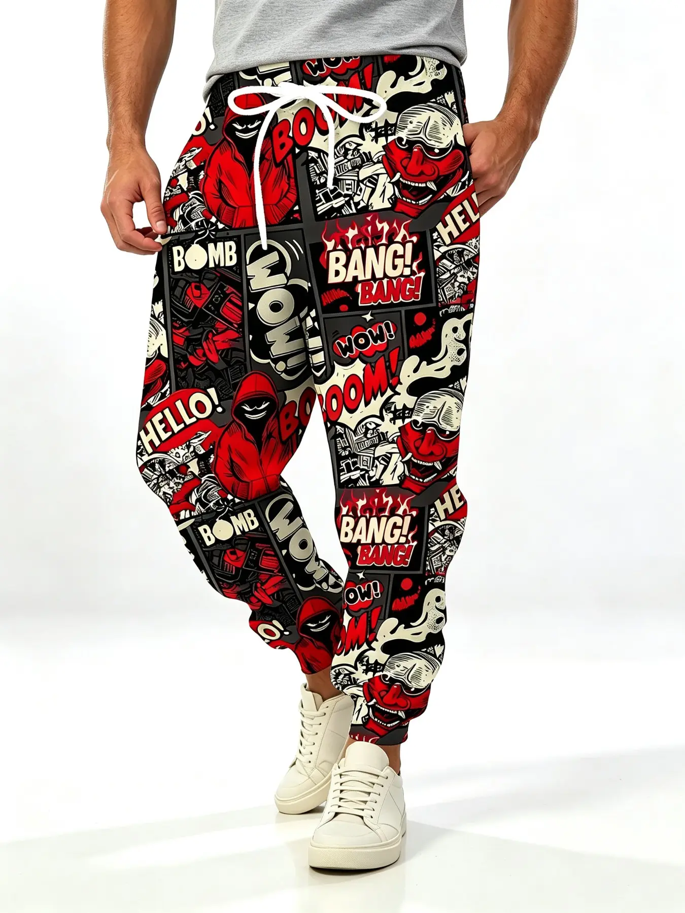 Men's Boho Style Sweatpants, All over Print, Loose-Fitting, Spring & Fall, American Comic Pop Streetwear, Drawstring, Trendy