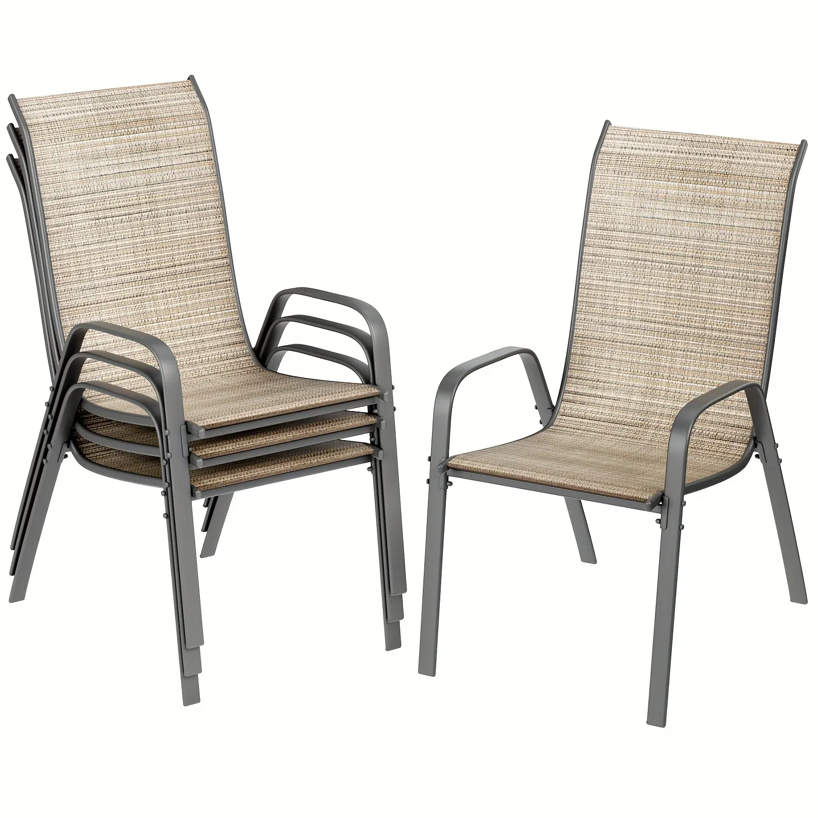 Chairs Set Of 4, Stackable Textilene Outdoor Dining Furniture for All Weather, with 20 Wide Seat & Metal Frame, for Garden, Backyard, Deck, Restaurant, Poolside, Camping