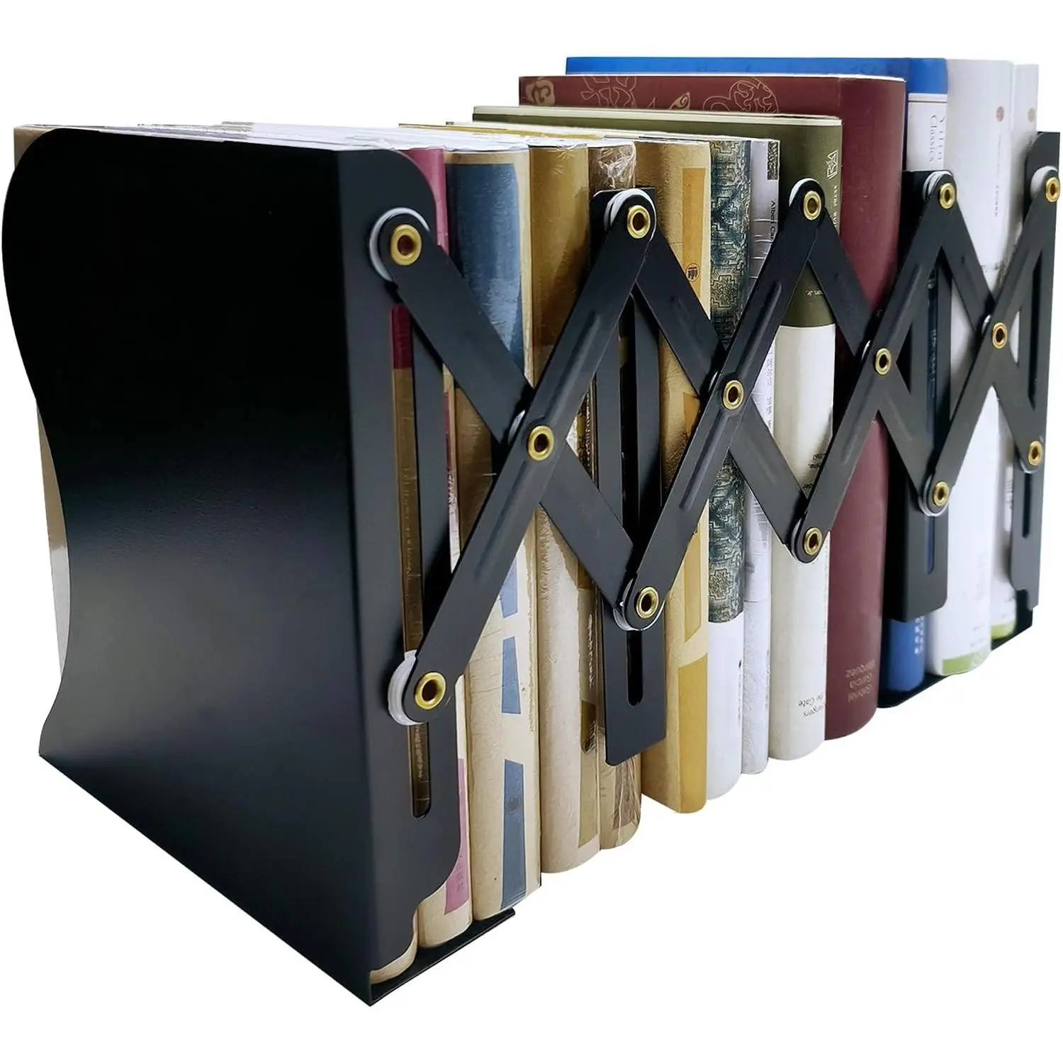 Metal Bookends, Book Ends for Heavy Books, Adjustable Book Holder for Shelves, Book Stopper for Home/School/Office, Extends up to 19 inches, Black