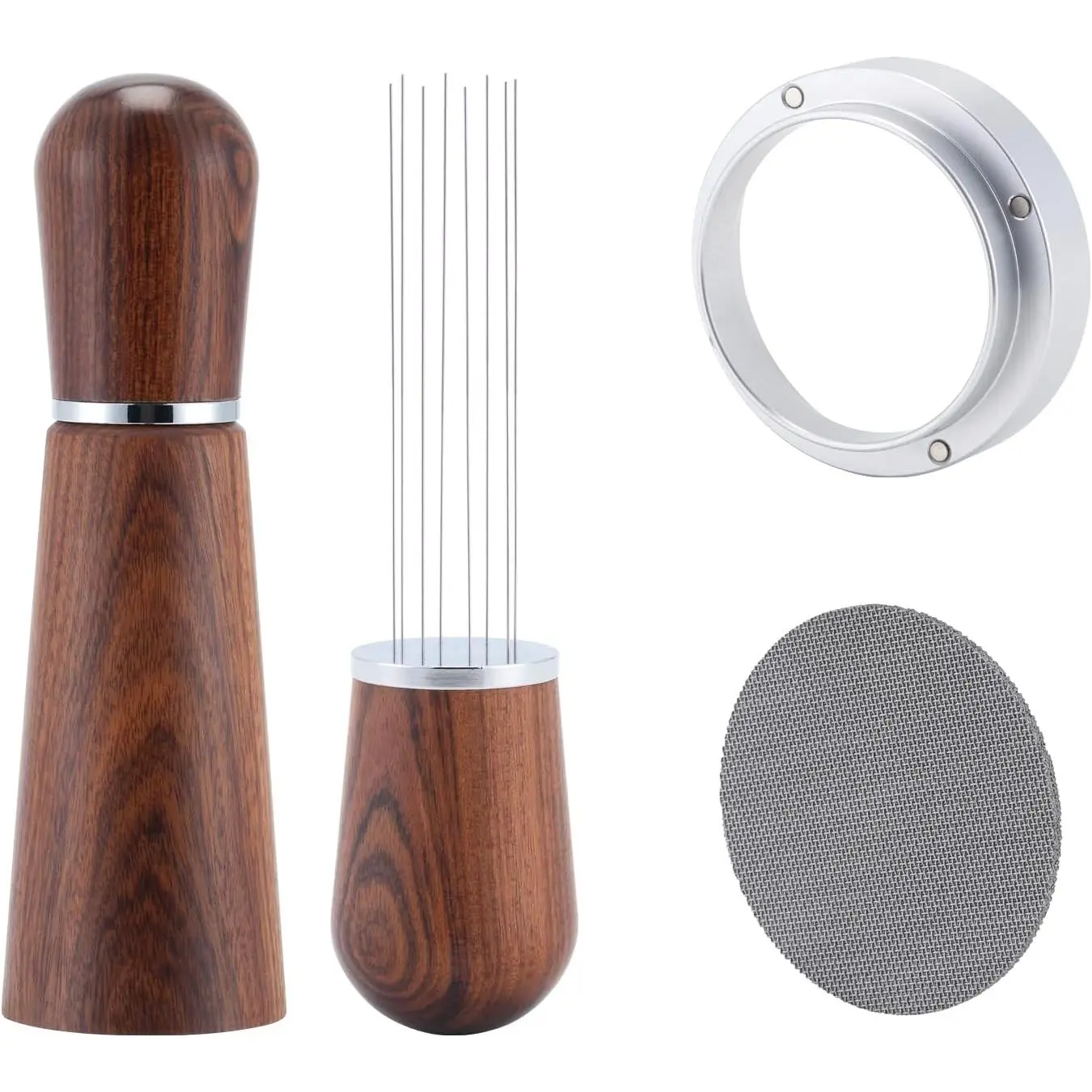 51mm Espresso Accessories Kit, WDT Funnel Screen for Portafilter | Rosewood WDT tool,   51mm dosing funnel, stainless 51mm puck screen for  espresso prep