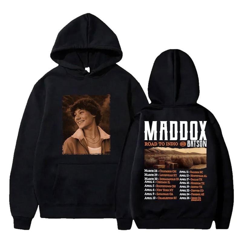 Maddox Batson Road To Indio Tour 2025 Hoodies Cosplay Unisex Long Sleeve Hooded Sweatshirts Pullover Gift for Children Youth Adult Family And Friends Birthday Anniversary Holiday Christmas Halloween Housewarmings