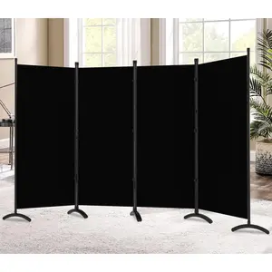 Folding Privacy Room Divider, 6 ft Partition Wall for Room Separation, 4 Panel Black Divider for Home, Office, Classroom, Studio