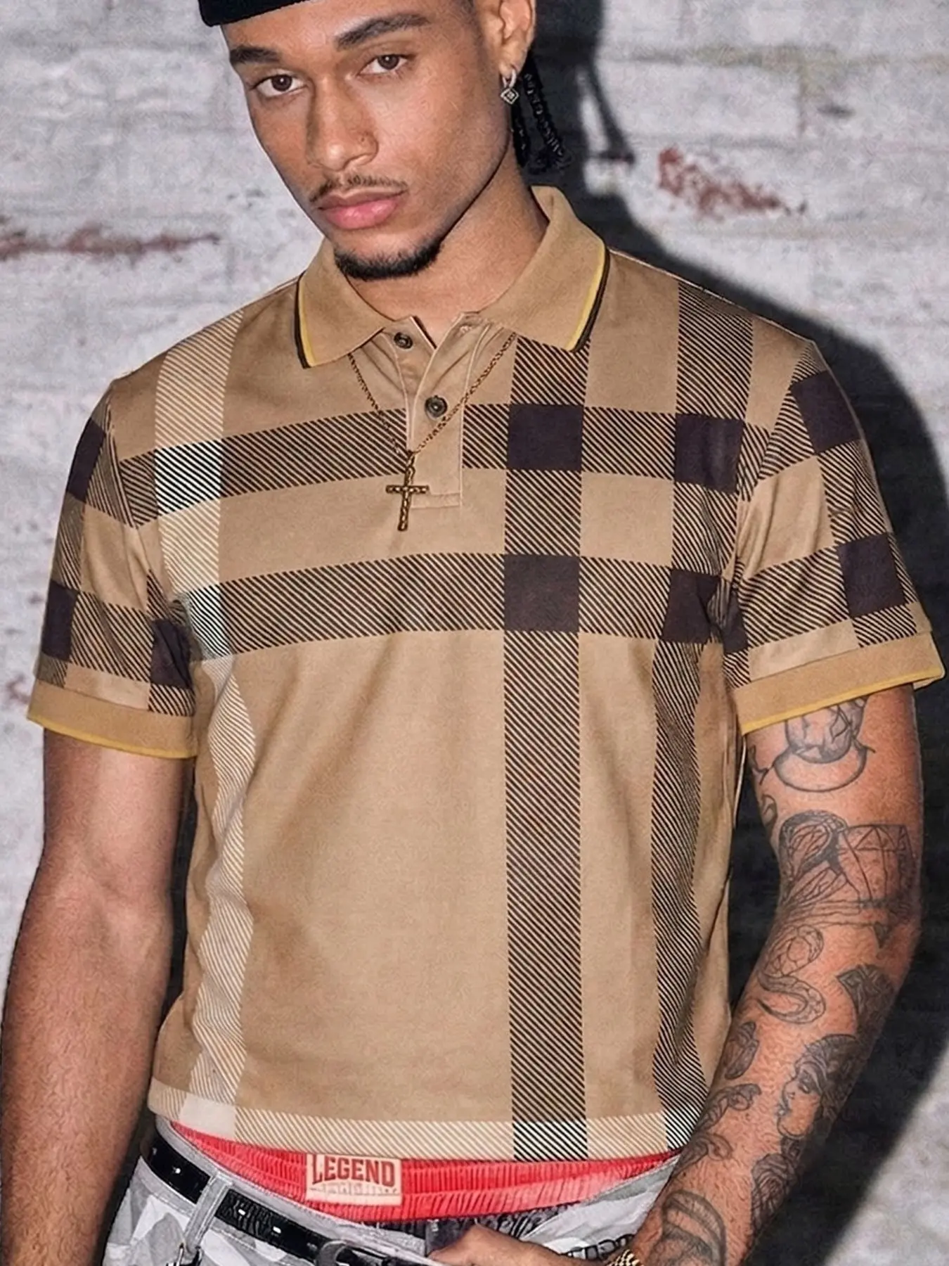 American Style New Polo Shirt, Man, Chic Fit Casual, Vintage Plaid Checked Print, Casual Loose Fit, Comfortable for All Seasons, Perfect for Parties and Outdoor Activities, Casual Polo Shirts