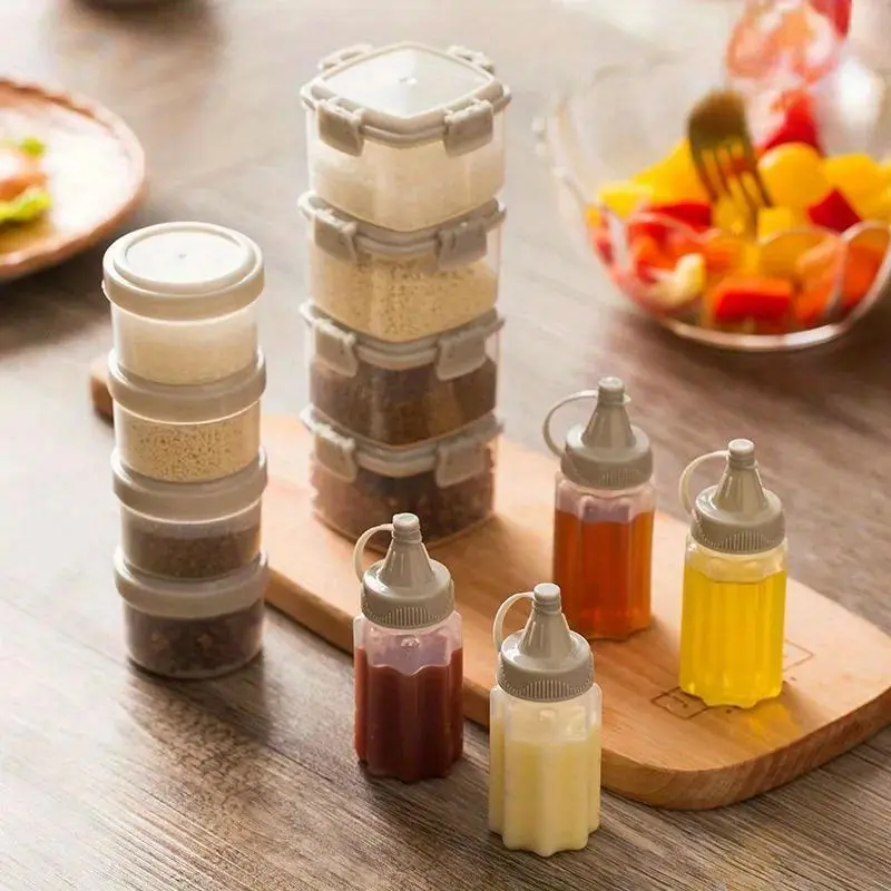 4pcs Plastic Sauce Squeeze Bottle Mini Seasoning Box Salad Dressing Containers Outdoor Portable Barbecue Spice Jar Kitchen Tool Kitchen Gadgets Kitchenware Canister