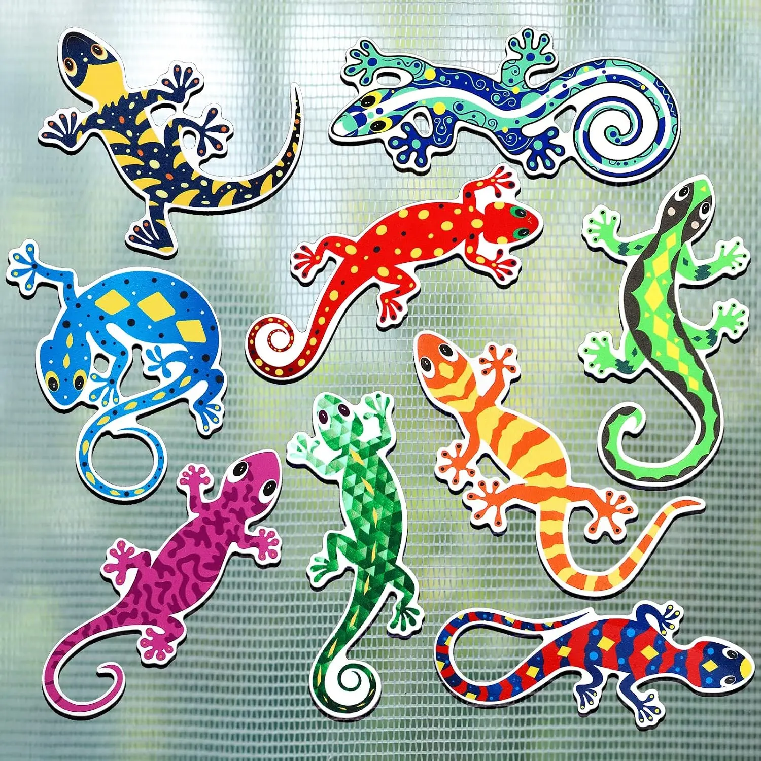 18 count Gecko Door  Double Sided Screen  Sticker Flexible Screen Door Protector Decorative Colorful Refrigerator  for Window Patio Screen Sliding Doors