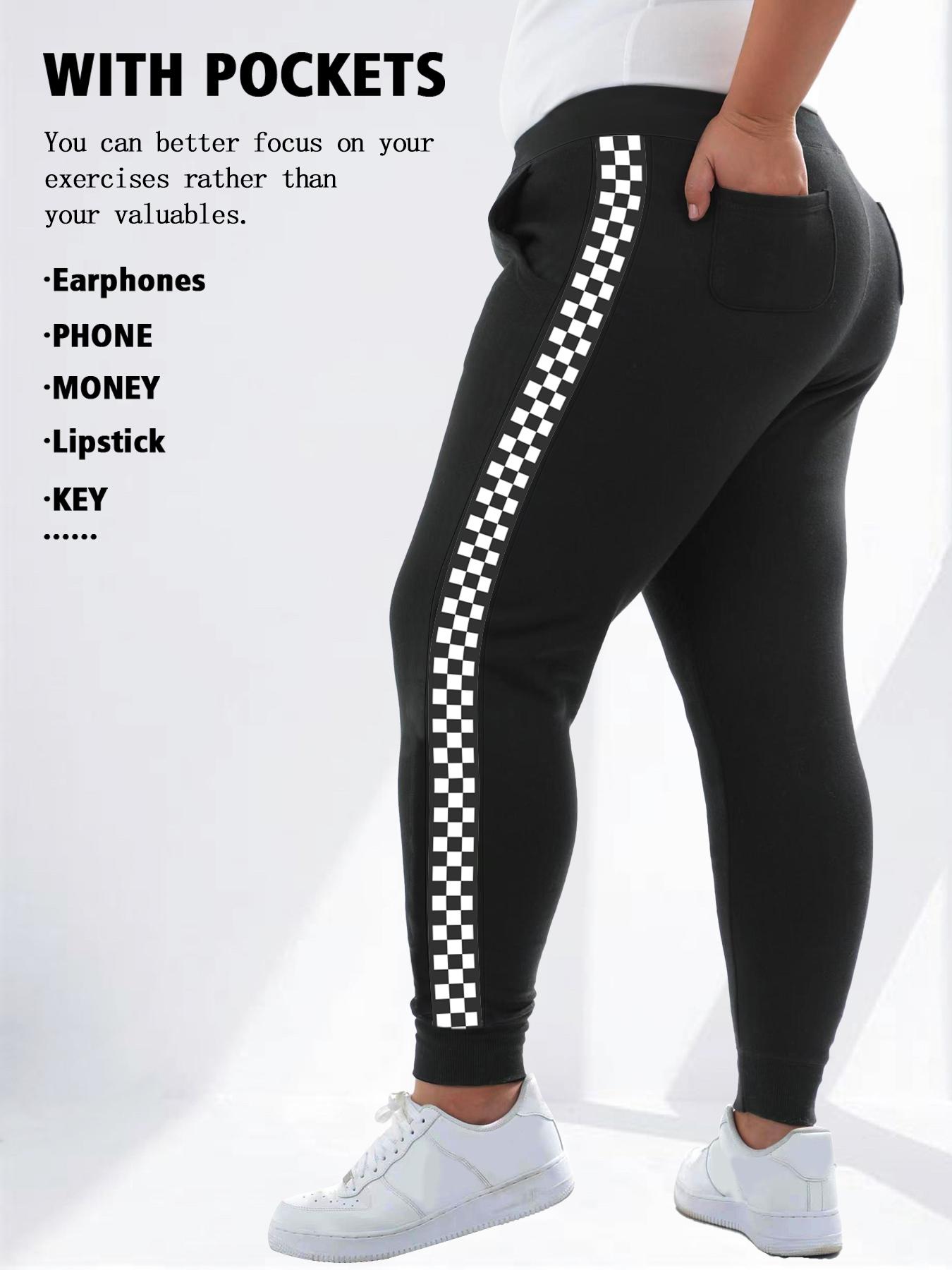Plus Size Women's Casual Pants, and Checkered Joggers, Comfortable High Waisted Pants for Everyday Wear, Fashionable Plus Size Clothing