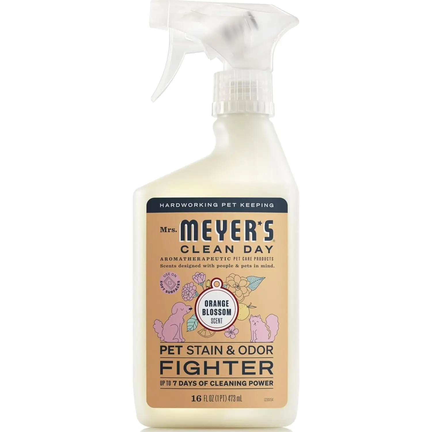 Pet Stain & Odor Fighter, Orange Blossom Scent Enzymatic Cleaner, Carpet & Upholstery Urine Remover, Eliminates Dog & Cat Messes, Fast-Acting Odor Eliminator, 16 fl oz indoor