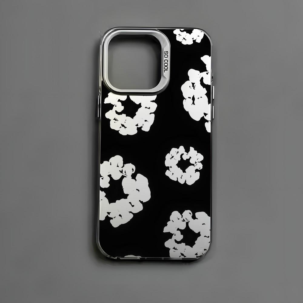 Black Flower Luxury D-Denims T-Tears Phone Case for iPhone 17Pro, 16, 15, 14, 13, 12, 11, X, XR, 8, 7 and Samsung Galaxy S24, S23, S22, S21 For iPhone17 16 15 14 13 12 11 mini Pro Max X XR 8 Plus Anti Fall Matte Back Cover